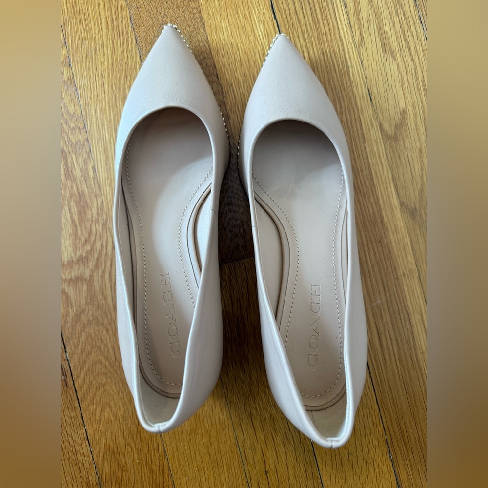 Coach Nude chunky heel with gold detail